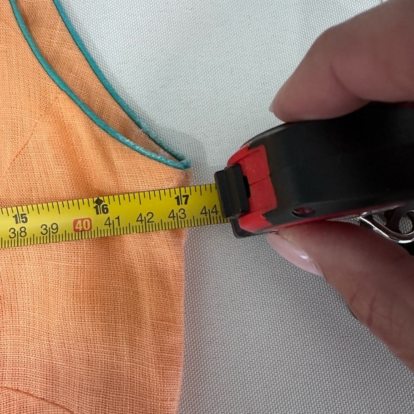 Embroidered Orange Midi Tank Dress with Turquoise Detail Linen Size 4 Small - Picture 10 of 10